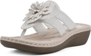 CLIFFS BY WHITE MOUNTAIN Women's Cassia Mini Wedge Flower Flip Flop Sandal