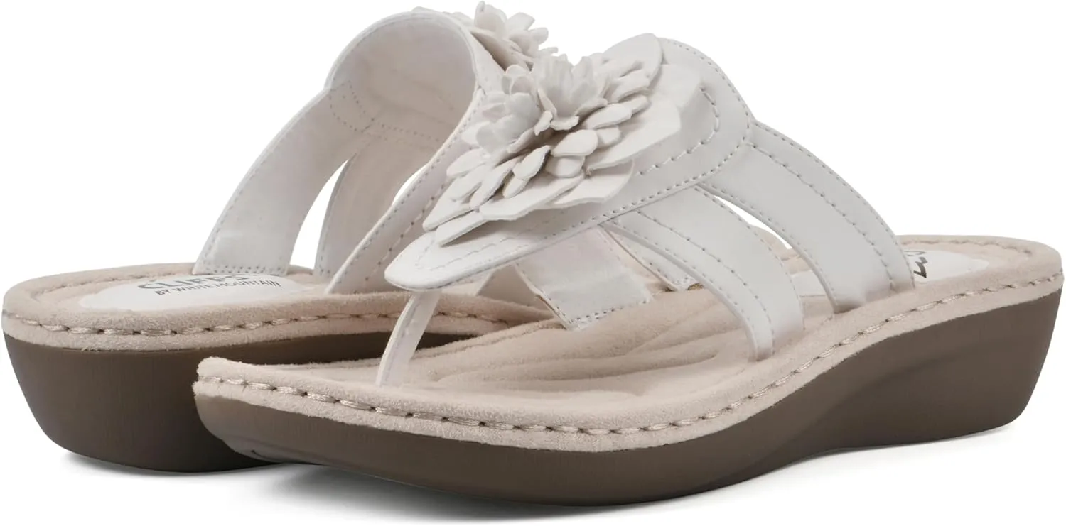 CLIFFS BY WHITE MOUNTAIN Women's Cassia Mini Wedge Flower Flip Flop Sandal