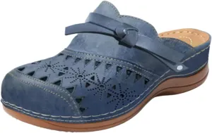 Clogs for Women Comfort Orthopedic Sandals Soft Cork Footbed Leather Mules Shoes Vintage Hollow Out Breathable Platform Wedge Sandals Arch Support Outdoor Beach Slippers Closed Toe Slippers