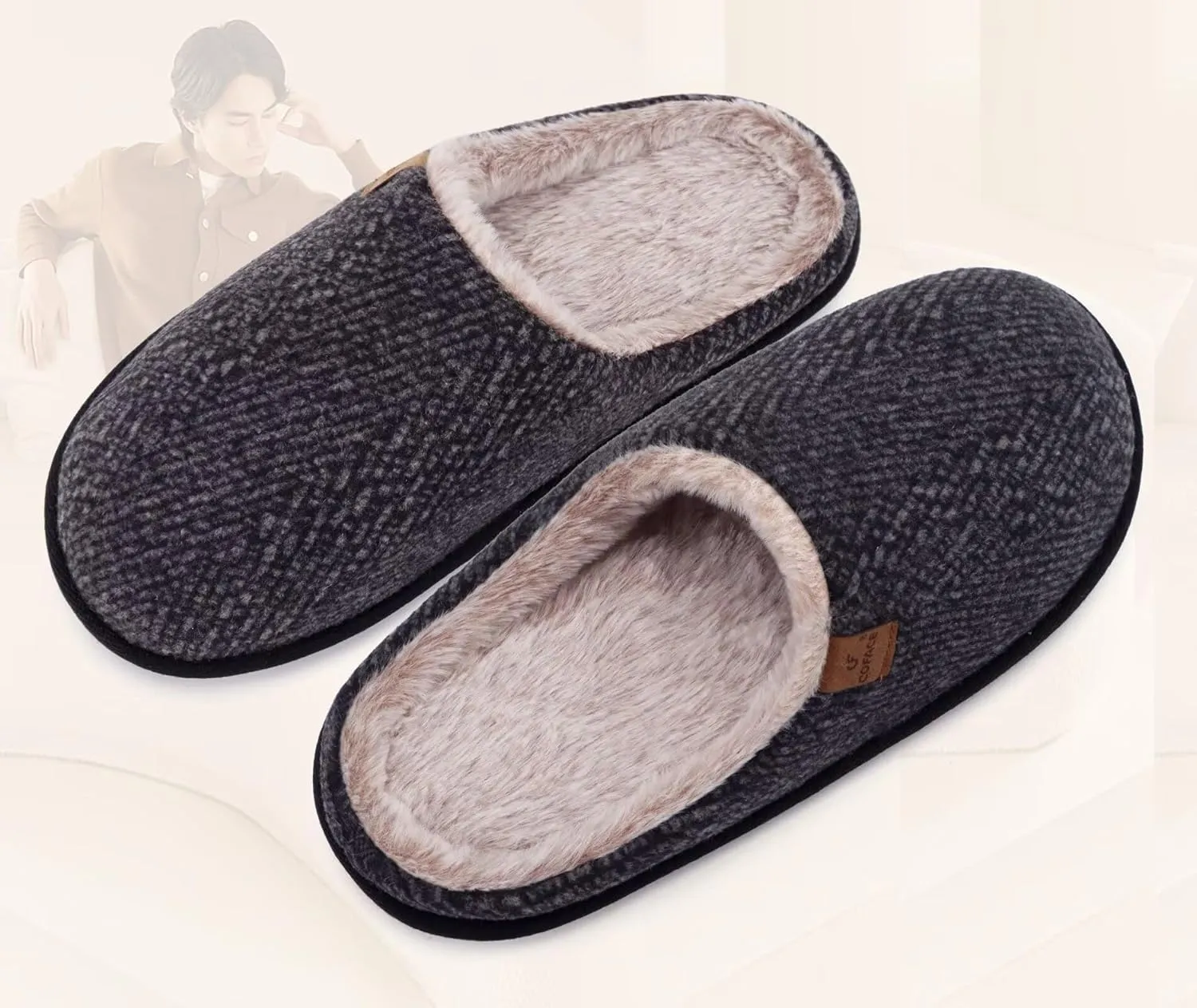 COFACE Unisex Mens Womens Cozy Memory Foam Scuff Slippers Casual Slip On Warm House Shoes Indoor/Outdoor Sandal Slippers With Arch Support Rubber Sole Size 4-15