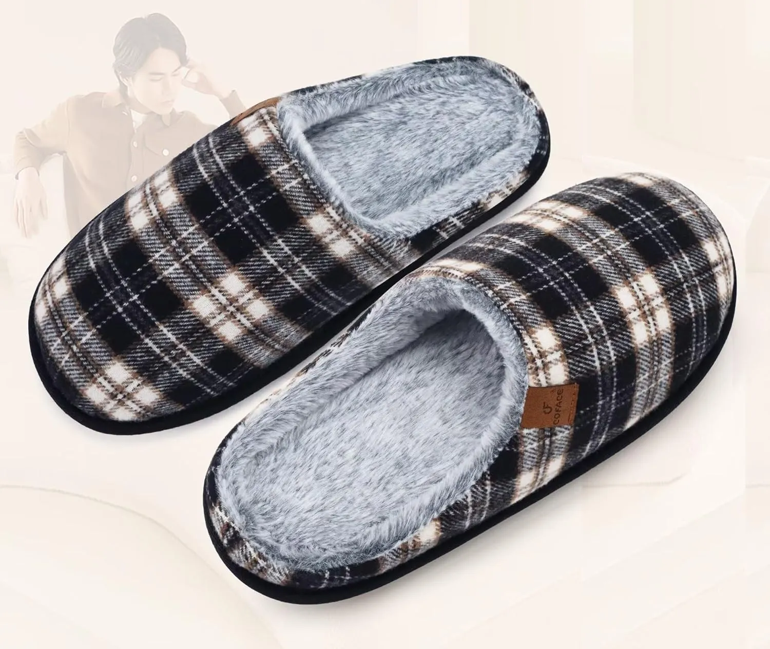 COFACE Unisex Mens Womens Cozy Memory Foam Scuff Slippers Casual Slip On Warm House Shoes Indoor/Outdoor Sandal Slippers With Arch Support Rubber Sole Size 4-15