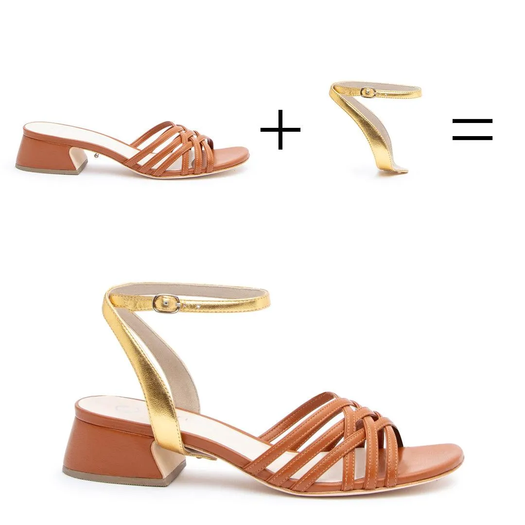 Cognac Bell Sandal   Gold Marilyn Strap