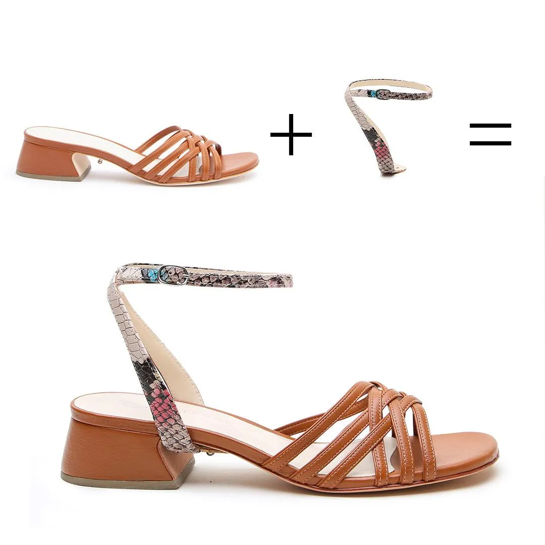 Cognac Bell Sandal   Painted Snake Marilyn Strap