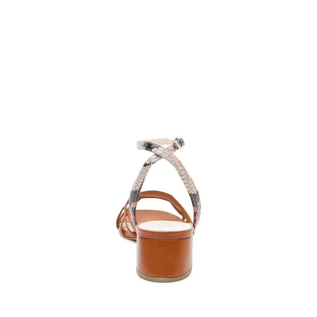 Cognac Bell Sandal   Painted Snake Marilyn Strap