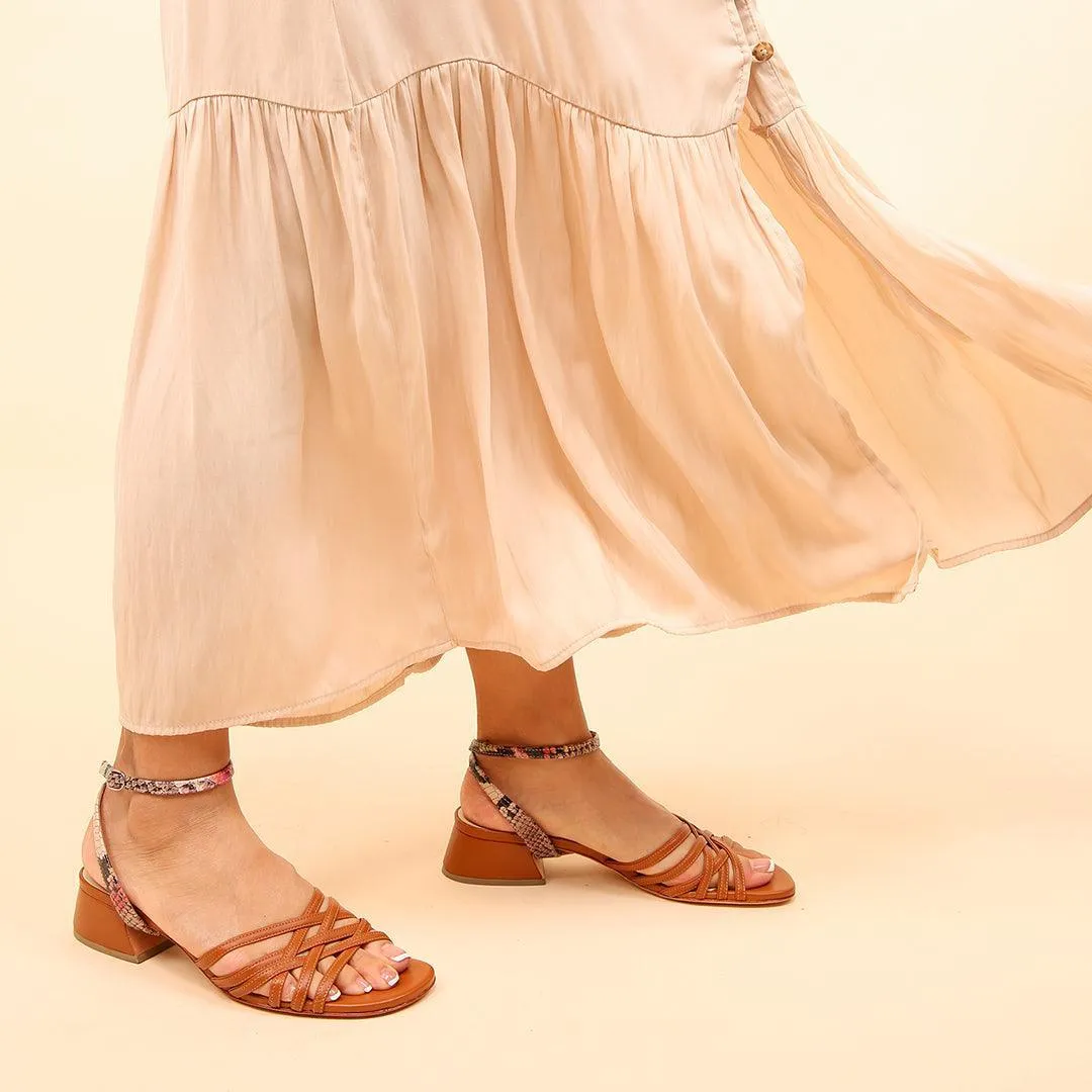 Cognac Bell Sandal   Painted Snake Marilyn Strap