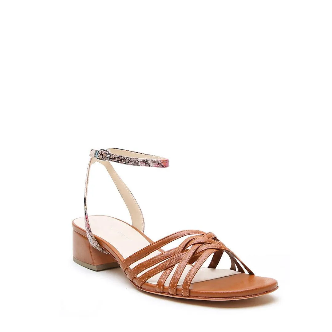 Cognac Bell Sandal   Painted Snake Marilyn Strap