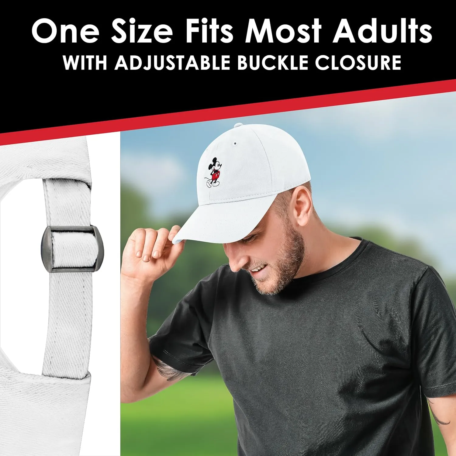 Concept One Disney Mickey Mouse Embroidered Cotton Adjustable Dad Hat with Curved Brim