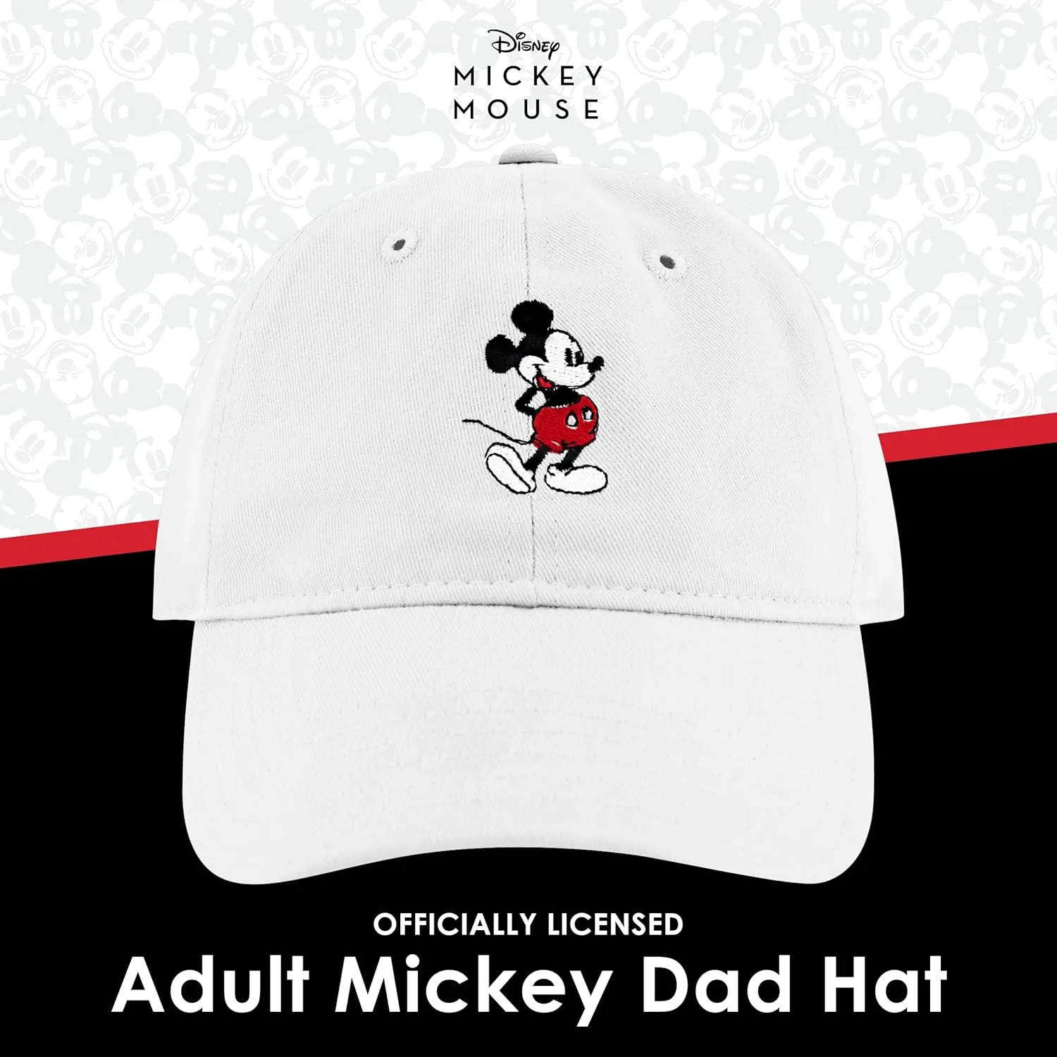 Concept One Disney Mickey Mouse Embroidered Cotton Adjustable Dad Hat with Curved Brim