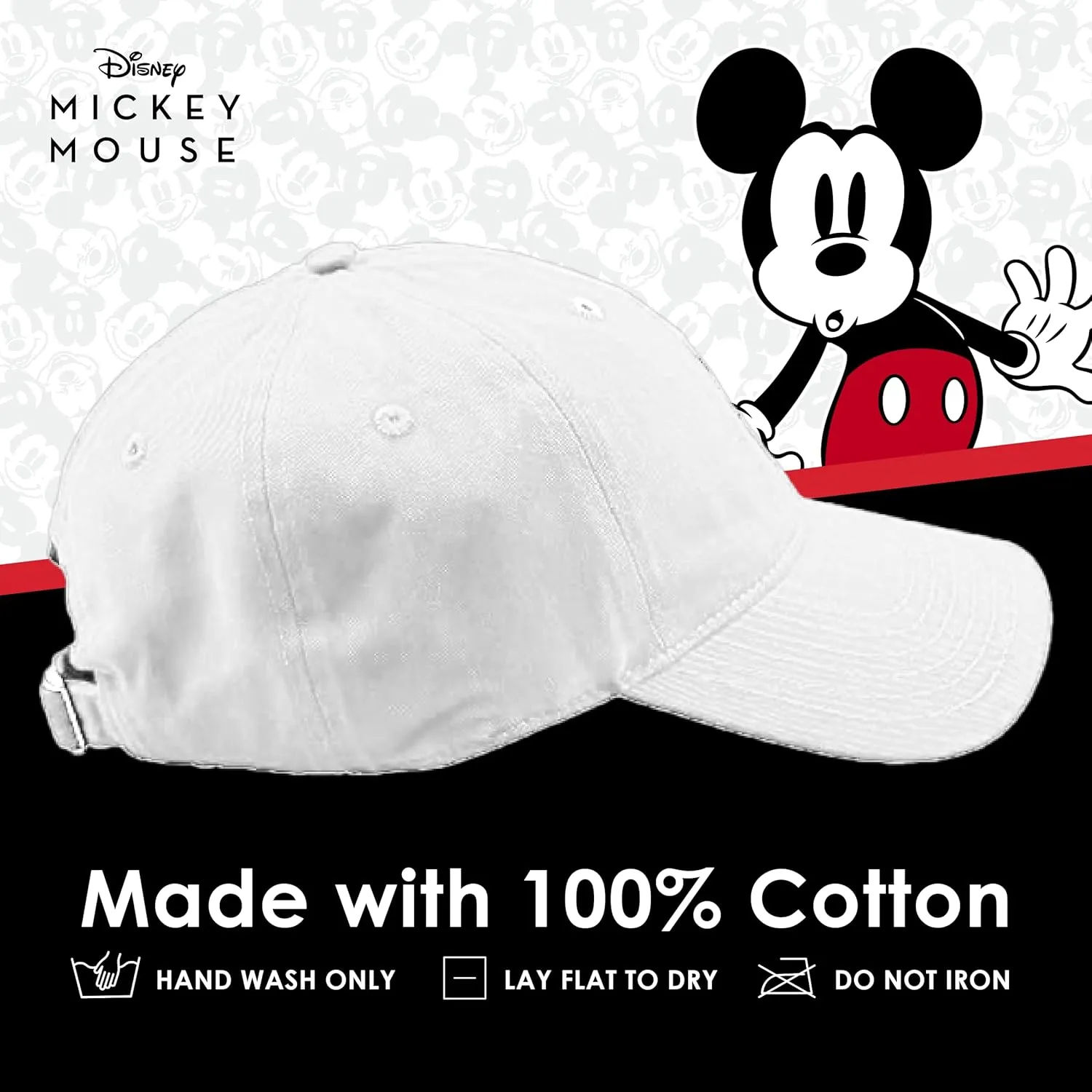 Concept One Disney Mickey Mouse Embroidered Cotton Adjustable Dad Hat with Curved Brim