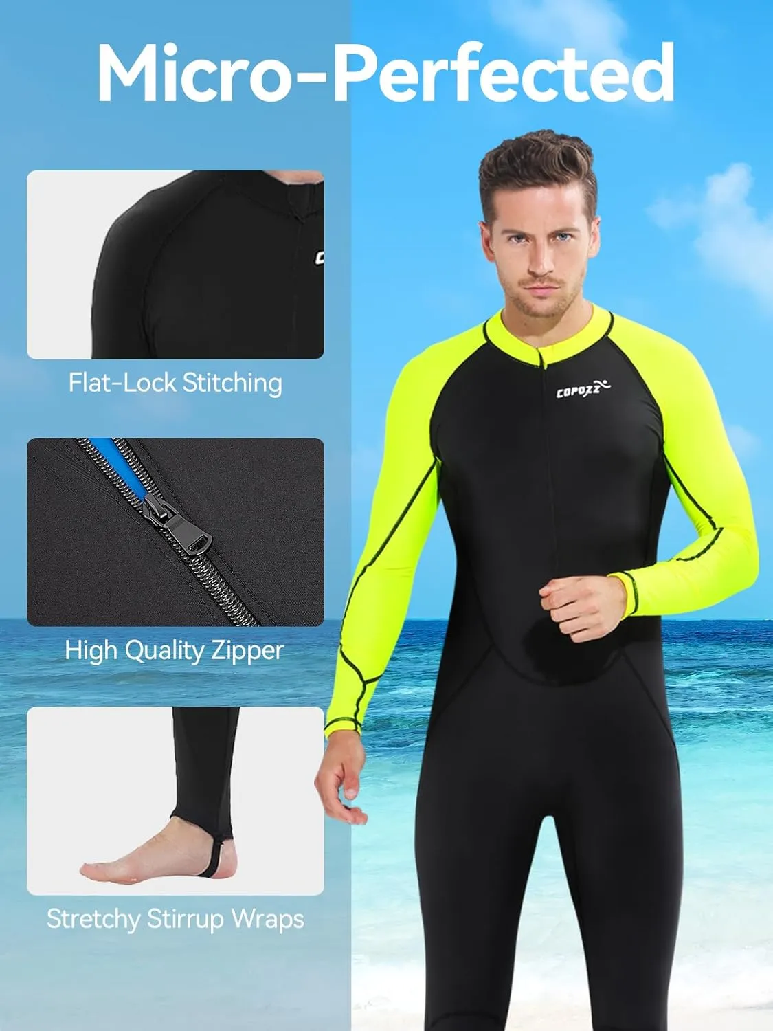 COPOZZ Mens Wetsuit – Front Zip Wet Suit for Snorkeling, Surfing, Scuba Gear, Paddleboarding, Water Sports