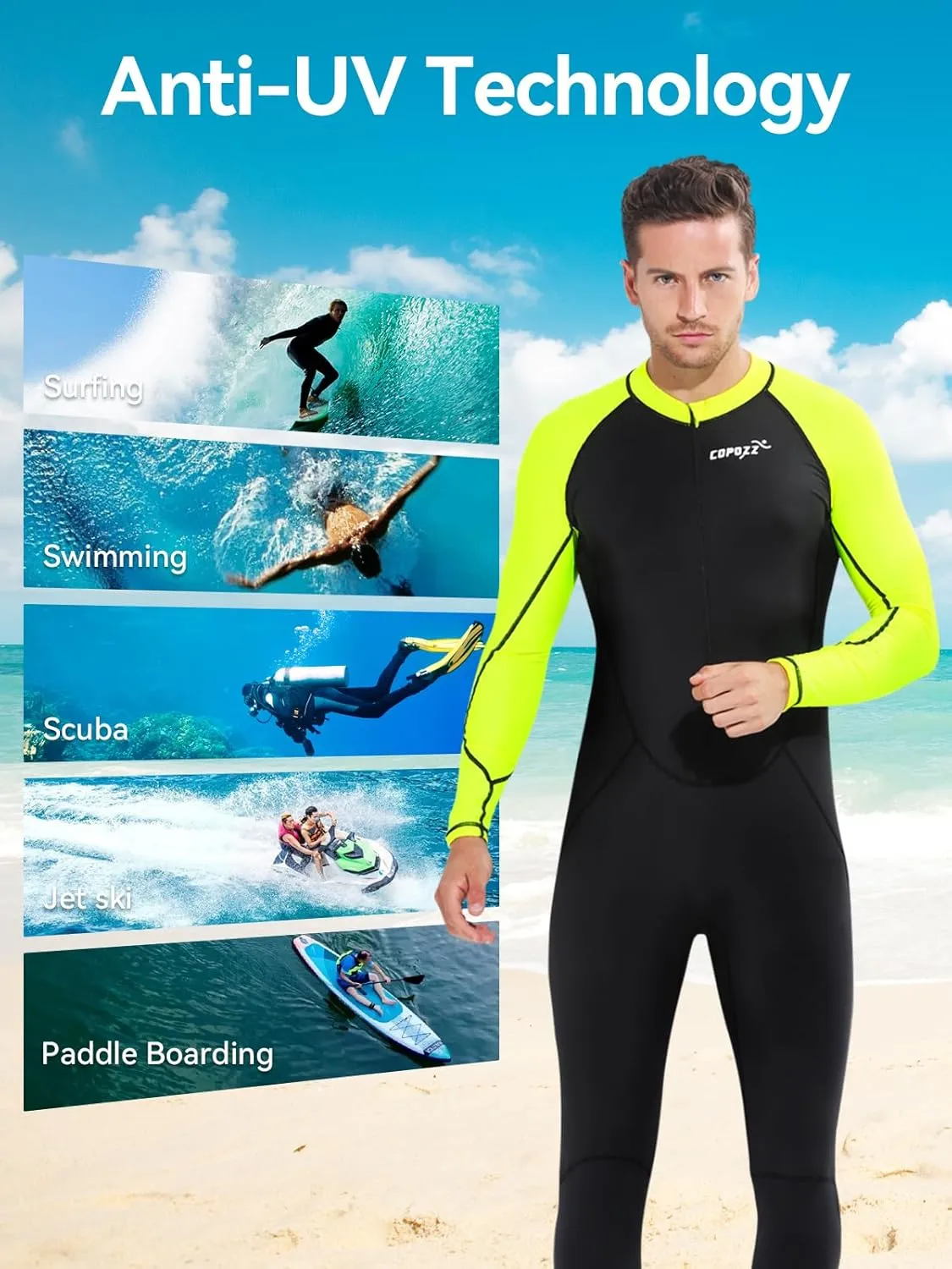 COPOZZ Mens Wetsuit – Front Zip Wet Suit for Snorkeling, Surfing, Scuba Gear, Paddleboarding, Water Sports
