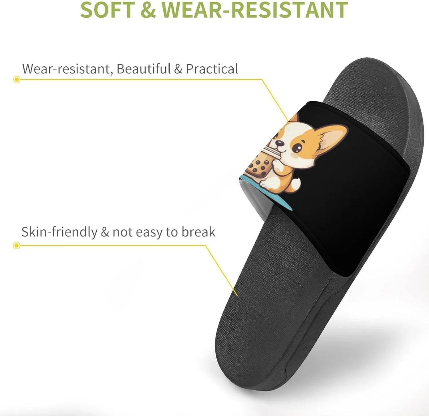 Corgi Dog Puppy Pearl Milk Tea Shower Sandals PVC Pillow Slippers Bath Slip On Home Shoes Non-Slip for Outdoor