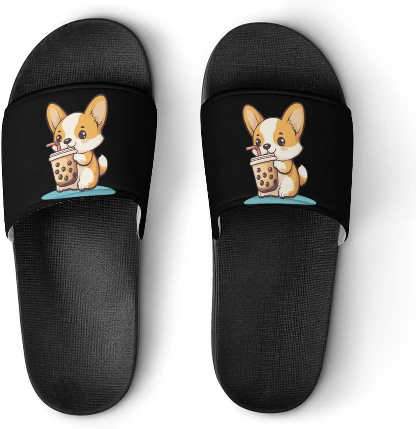 Corgi Dog Puppy Pearl Milk Tea Shower Sandals PVC Pillow Slippers Bath Slip On Home Shoes Non-Slip for Outdoor