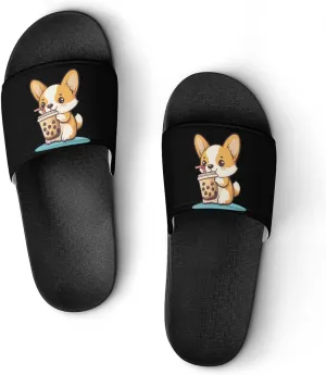Corgi Dog Puppy Pearl Milk Tea Shower Sandals PVC Pillow Slippers Bath Slip On Home Shoes Non-Slip for Outdoor