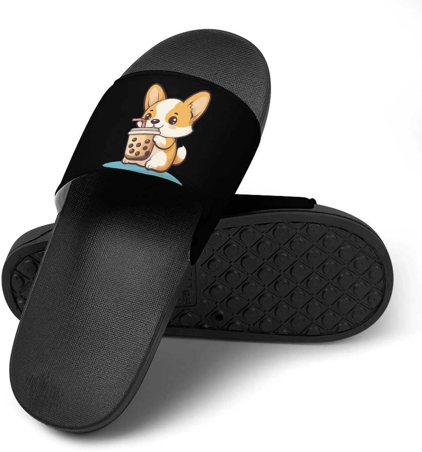 Corgi Dog Puppy Pearl Milk Tea Shower Sandals PVC Pillow Slippers Bath Slip On Home Shoes Non-Slip for Outdoor