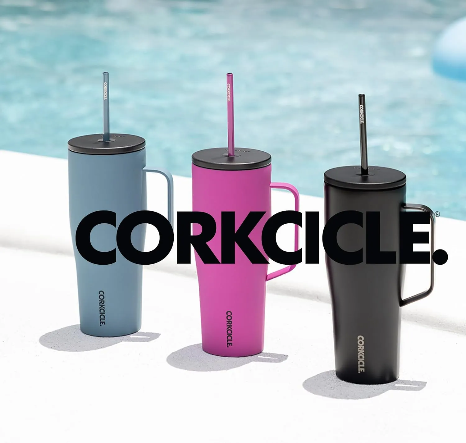 Corkcicle Cold Cup XL Insulated Tumbler with Handle, Lid, & Straw, Berry Punch, 30 oz – Reusable Cupholder Friendly Water Bottle Keeps Drinks Cold 12hrs