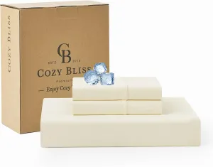 Cozy Bliss Cooling Fitted Sheet Queen Size with 2 Pillowcases,Breathable Sheet Set for Hot Sleeper and Night Sweats,Deep Pocket Up to 15 Inches,Stay Put for Mattress,Cream White