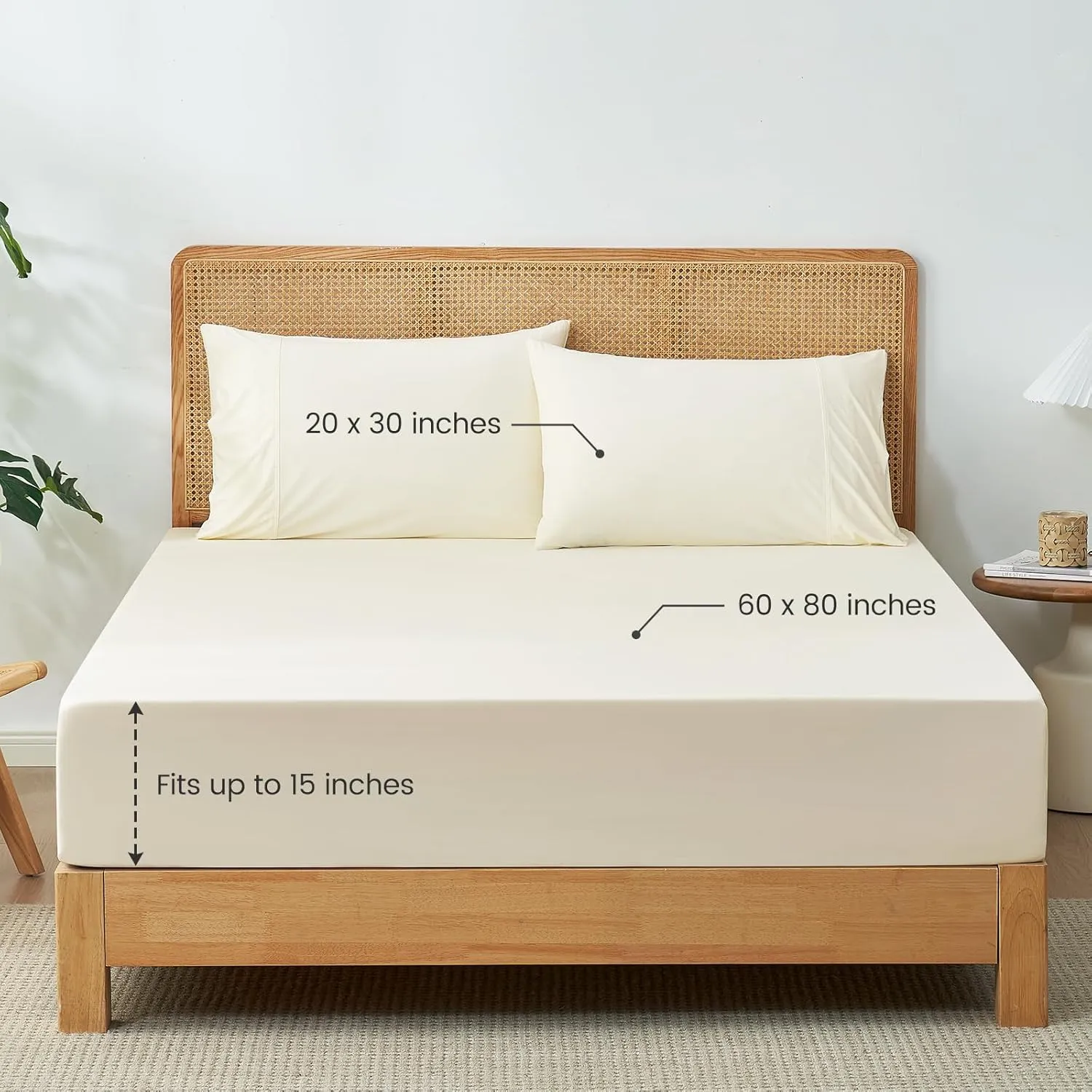 Cozy Bliss Cooling Fitted Sheet Queen Size with 2 Pillowcases,Breathable Sheet Set for Hot Sleeper and Night Sweats,Deep Pocket Up to 15 Inches,Stay Put for Mattress,Cream White