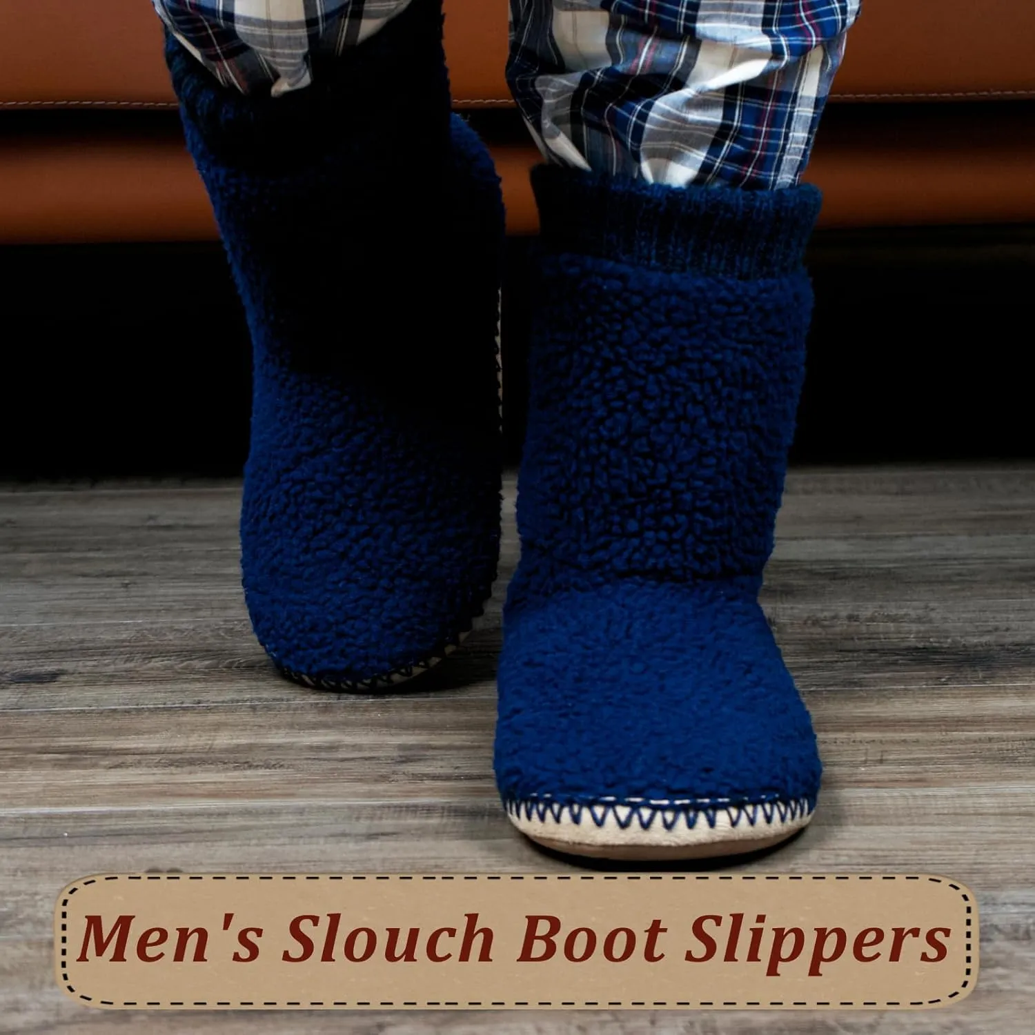 Cozy Boot Slippers for Men Indoor, Fuzzy House Shoes with Non Slip Gripper Soles, Soft Warm Moccasin Socks, Winter Gifts for Christmas Unique