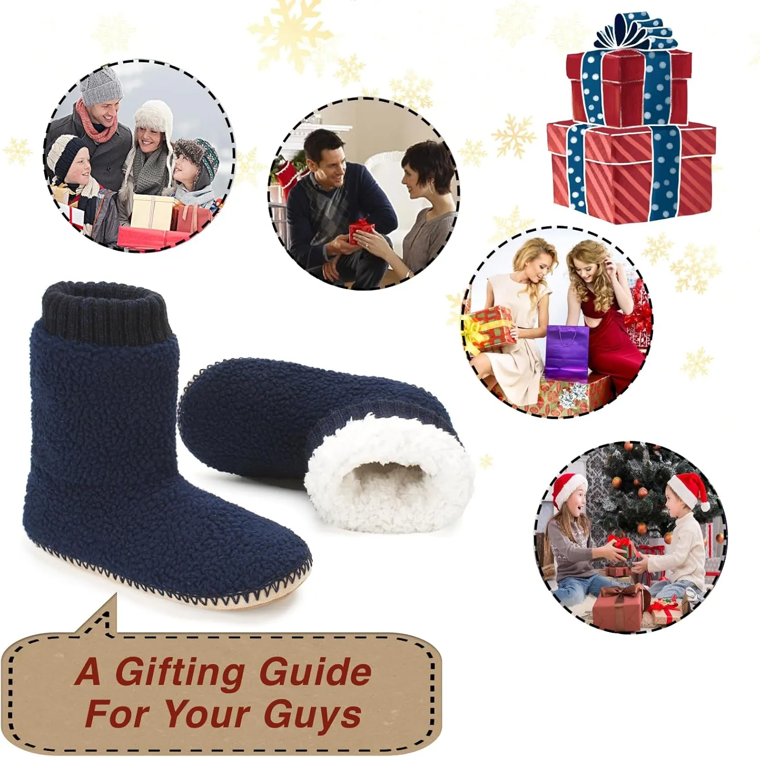 Cozy Boot Slippers for Men Indoor, Fuzzy House Shoes with Non Slip Gripper Soles, Soft Warm Moccasin Socks, Winter Gifts for Christmas Unique