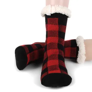 Cozy Socks Women's Plush Fleece Lined Sherpa Slipper Socks Red and Black Design Fluffy Socks Warm Socks Fuzzy socks