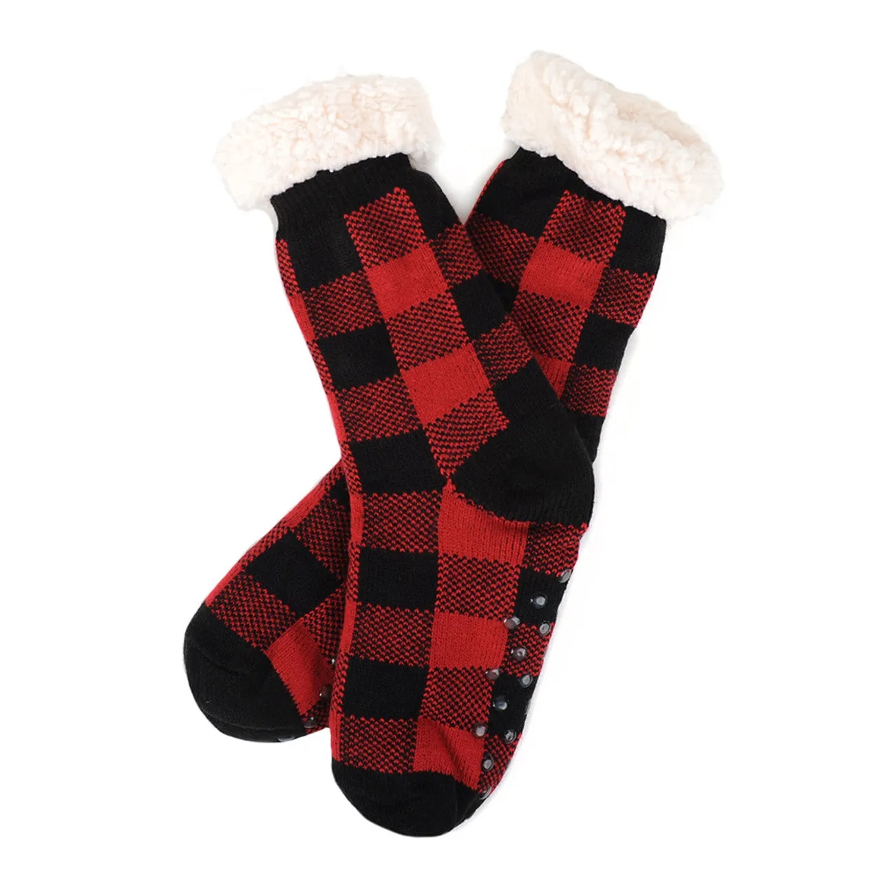 Cozy Socks Women's Plush Fleece Lined Sherpa Slipper Socks Red and Black Design Fluffy Socks Warm Socks Fuzzy socks