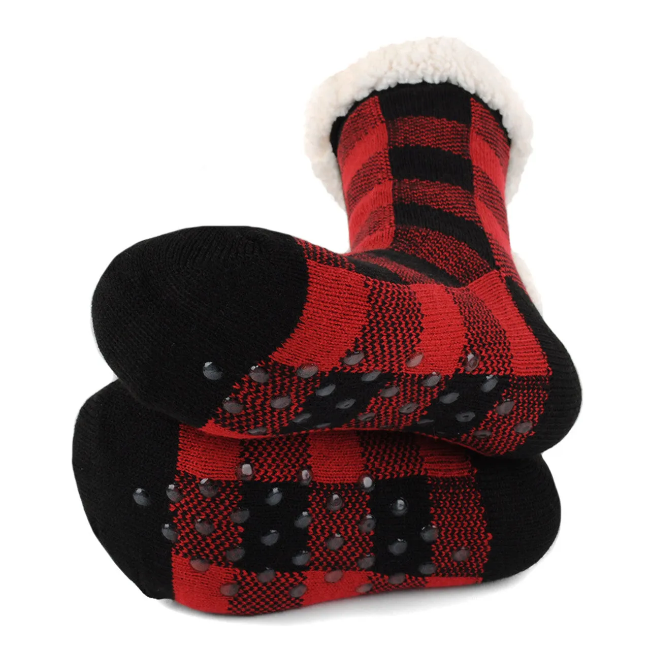 Cozy Socks Women's Plush Fleece Lined Sherpa Slipper Socks Red and Black Design Fluffy Socks Warm Socks Fuzzy socks