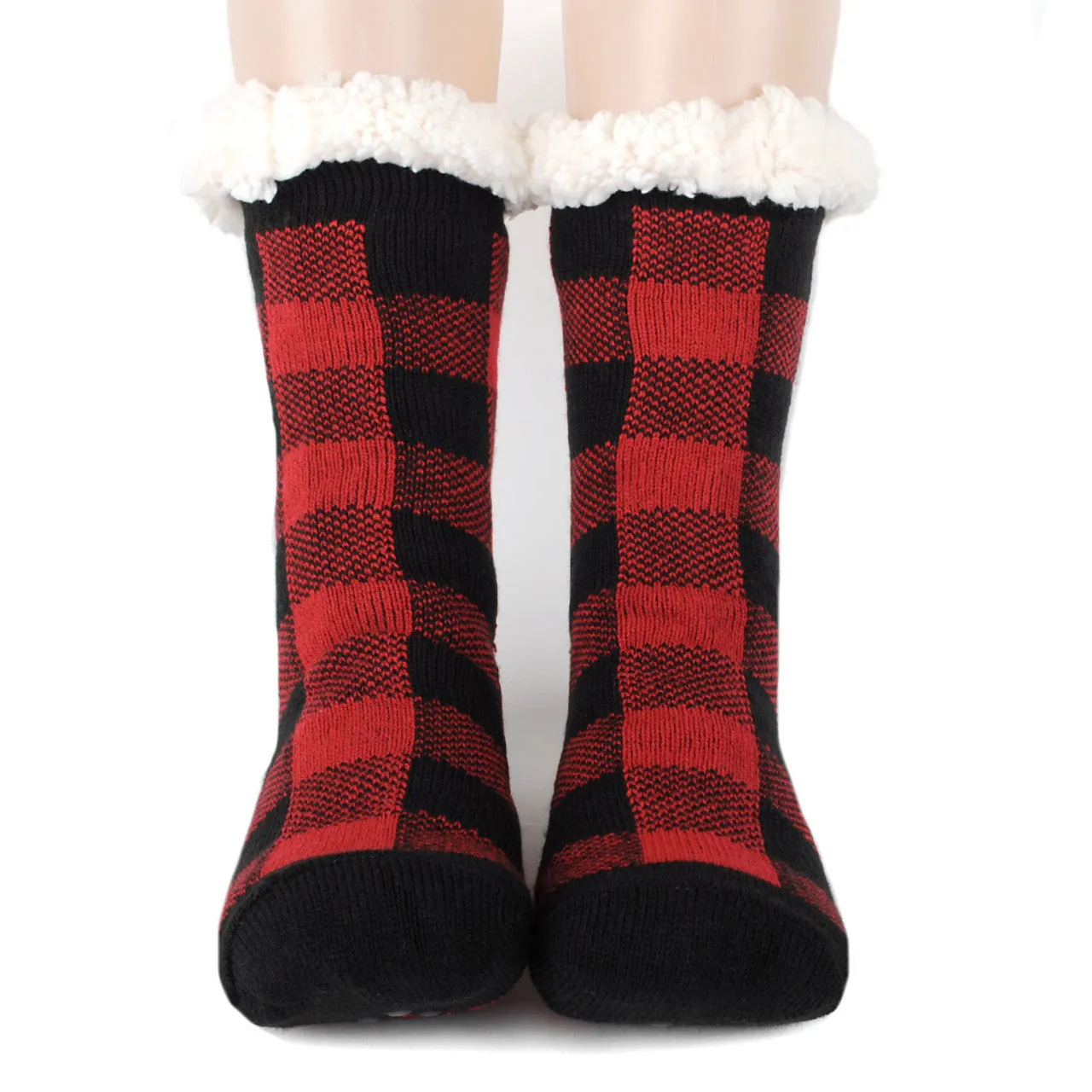 Cozy Socks Women's Plush Fleece Lined Sherpa Slipper Socks Red and Black Design Fluffy Socks Warm Socks Fuzzy socks