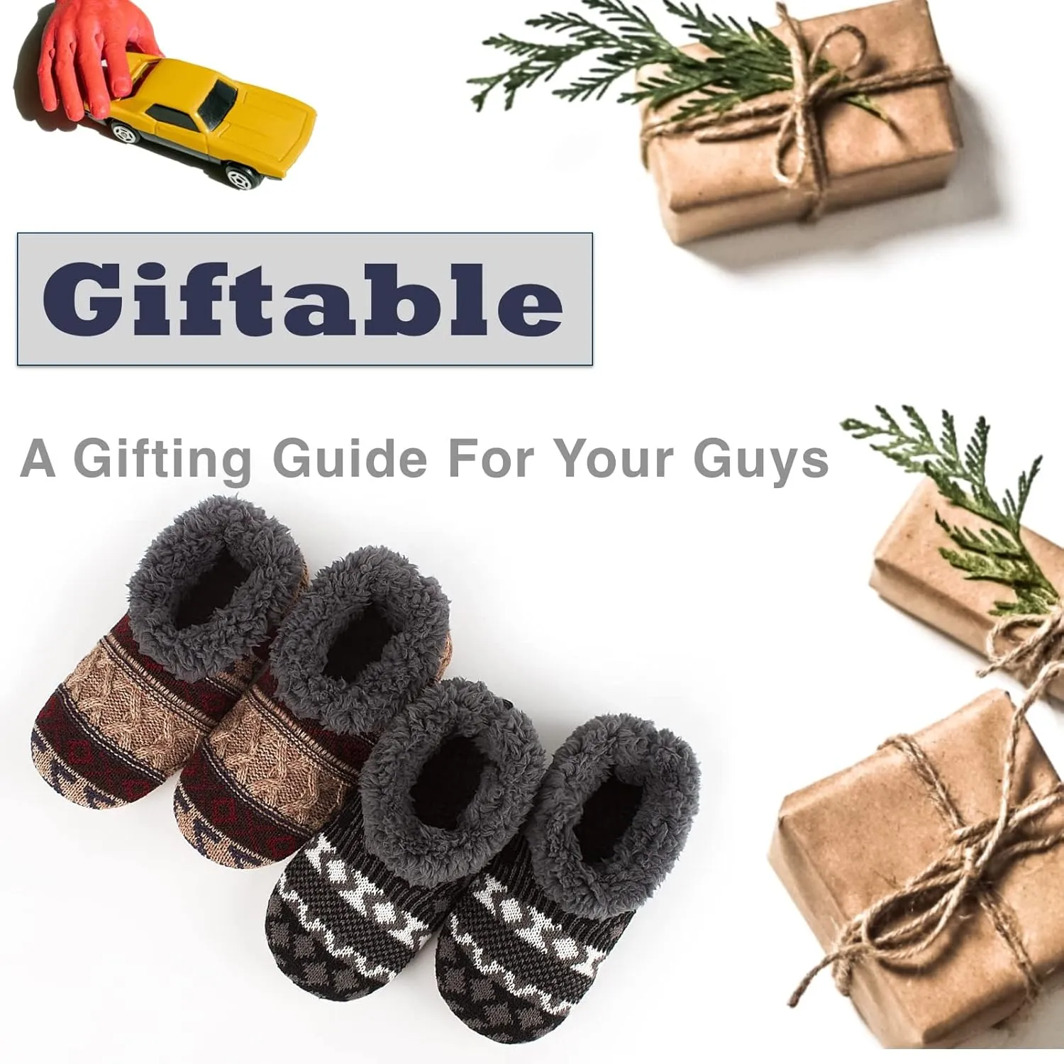 Cozylook 2-Pack Men's Soft Sole Slippers, Cozy Fuzzy Sock Shoes with Non-Slip Grippers, Unique Gifts