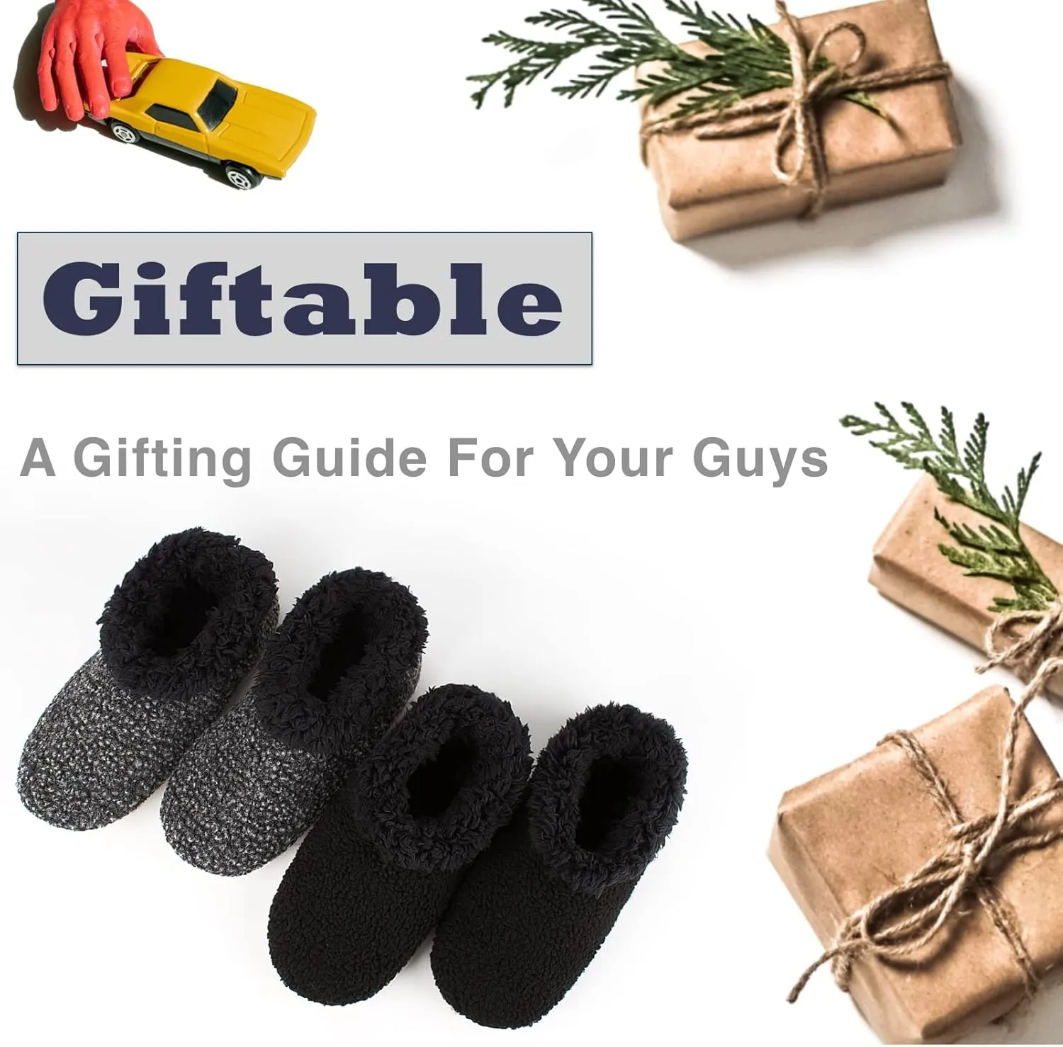 Cozylook 2-Pack Men's Soft Sole Slippers, Cozy Fuzzy Sock Shoes with Non-Slip Grippers, Unique Gifts