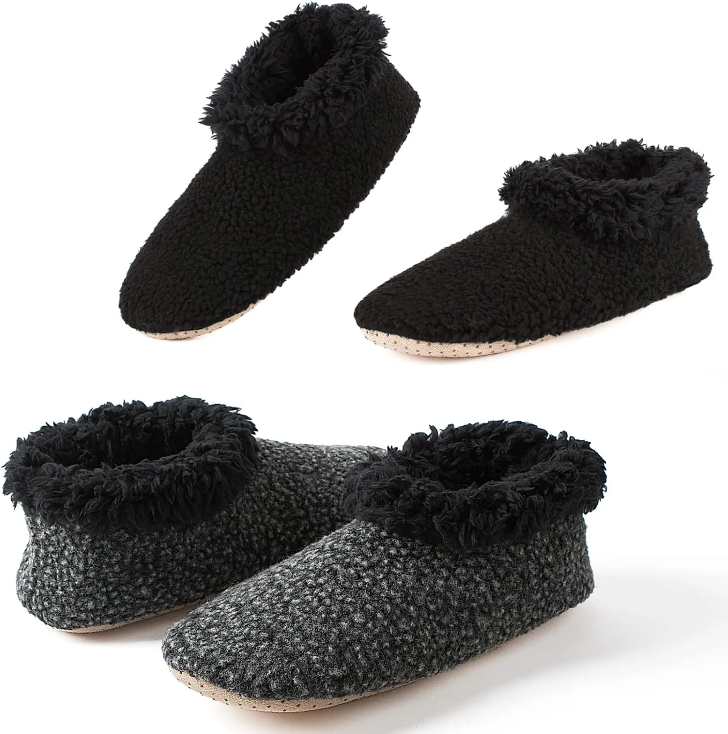 Cozylook 2-Pack Men's Soft Sole Slippers, Cozy Fuzzy Sock Shoes with Non-Slip Grippers, Unique Gifts