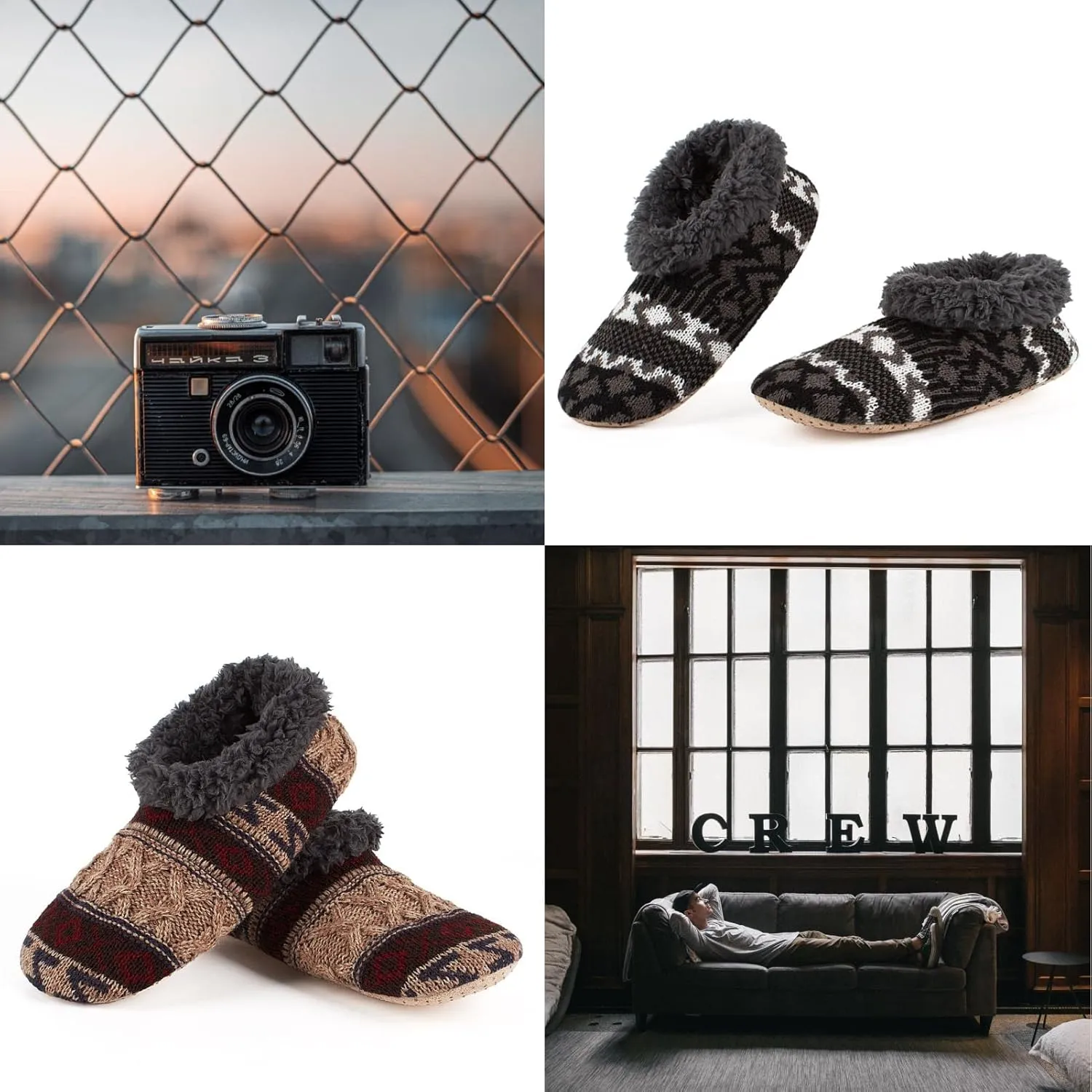 Cozylook 2-Pack Men's Soft Sole Slippers, Cozy Fuzzy Sock Shoes with Non-Slip Grippers, Unique Gifts