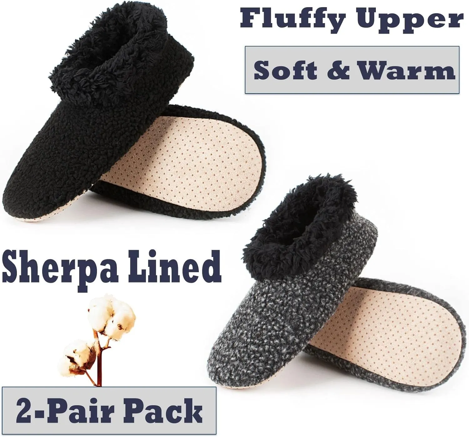 Cozylook 2-Pack Men's Soft Sole Slippers, Cozy Fuzzy Sock Shoes with Non-Slip Grippers, Unique Gifts