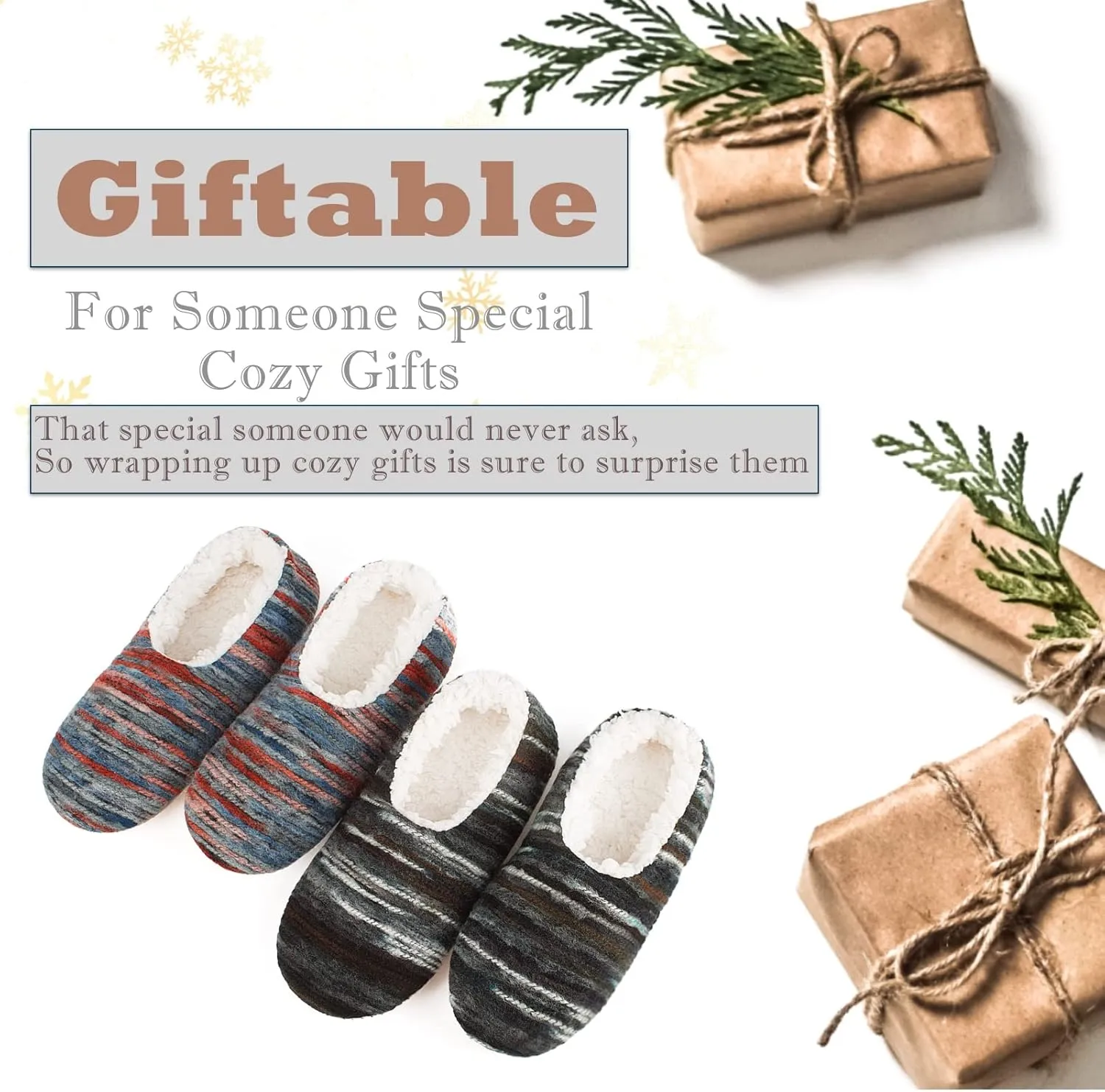 Cozylook 2-Pair Women's Soft Sole Slipper Socks with Grippers, Thick Warm Cozy Sherpa Lined Home Socks Set, Cable Knitted Non-slip Fluffy Winter House Bedroom Slippers
