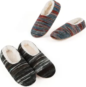 Cozylook 2-Pair Women's Soft Sole Slipper Socks with Grippers, Thick Warm Cozy Sherpa Lined Home Socks Set, Cable Knitted Non-slip Fluffy Winter House Bedroom Slippers