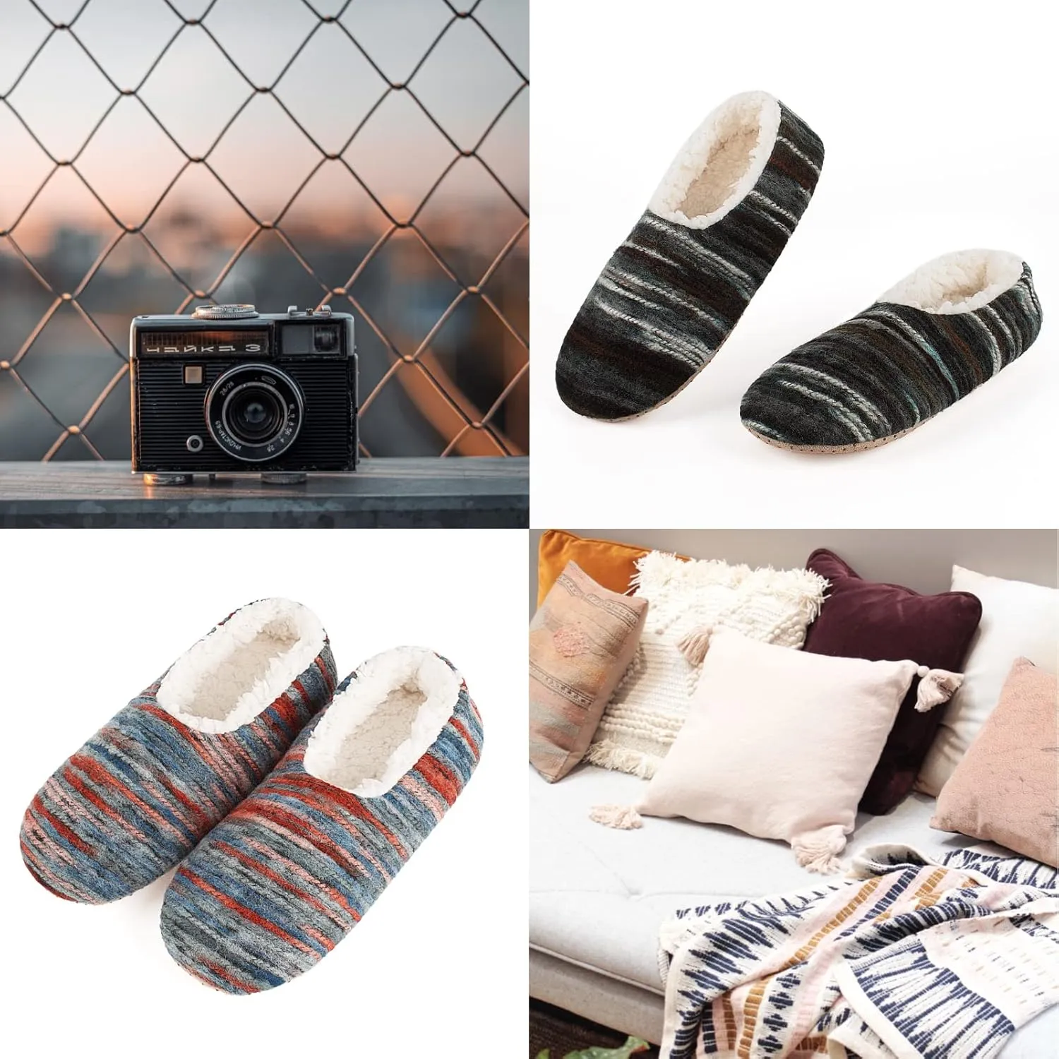Cozylook 2-Pair Women's Soft Sole Slipper Socks with Grippers, Thick Warm Cozy Sherpa Lined Home Socks Set, Cable Knitted Non-slip Fluffy Winter House Bedroom Slippers