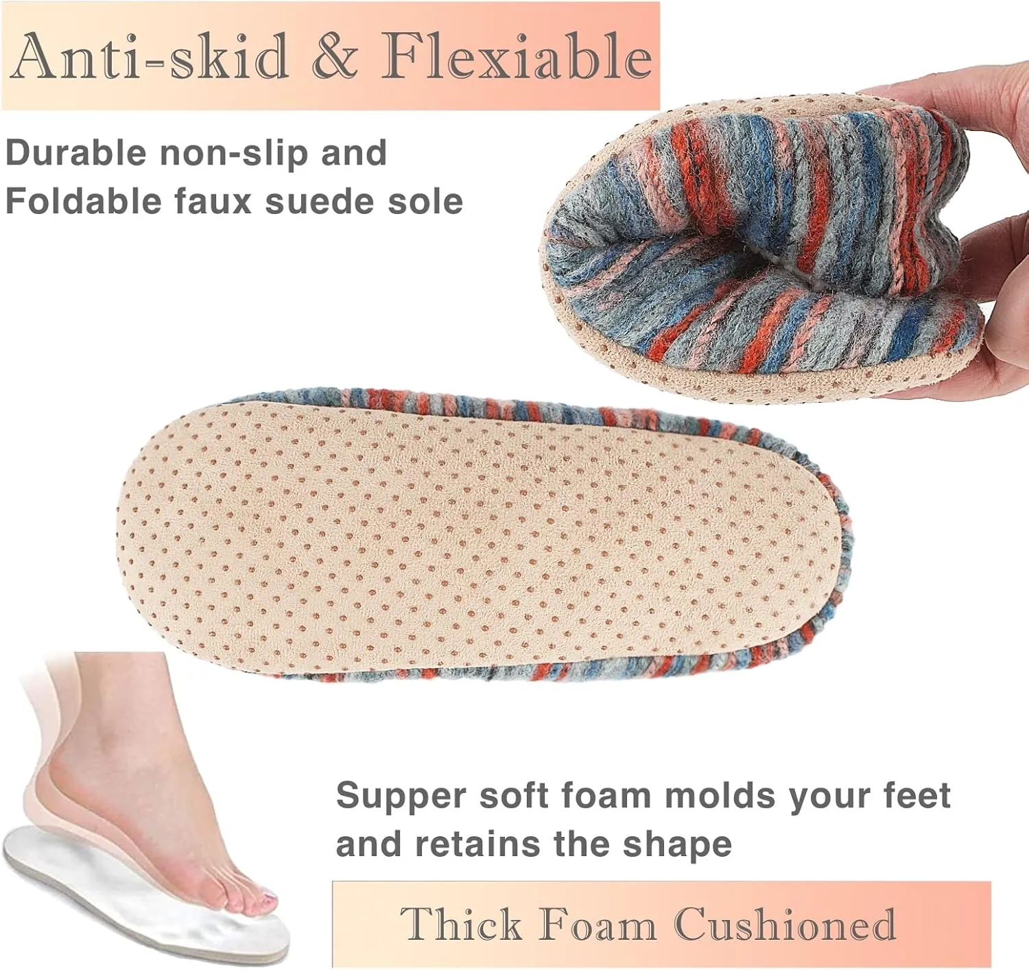 Cozylook 2-Pair Women's Soft Sole Slipper Socks with Grippers, Thick Warm Cozy Sherpa Lined Home Socks Set, Cable Knitted Non-slip Fluffy Winter House Bedroom Slippers