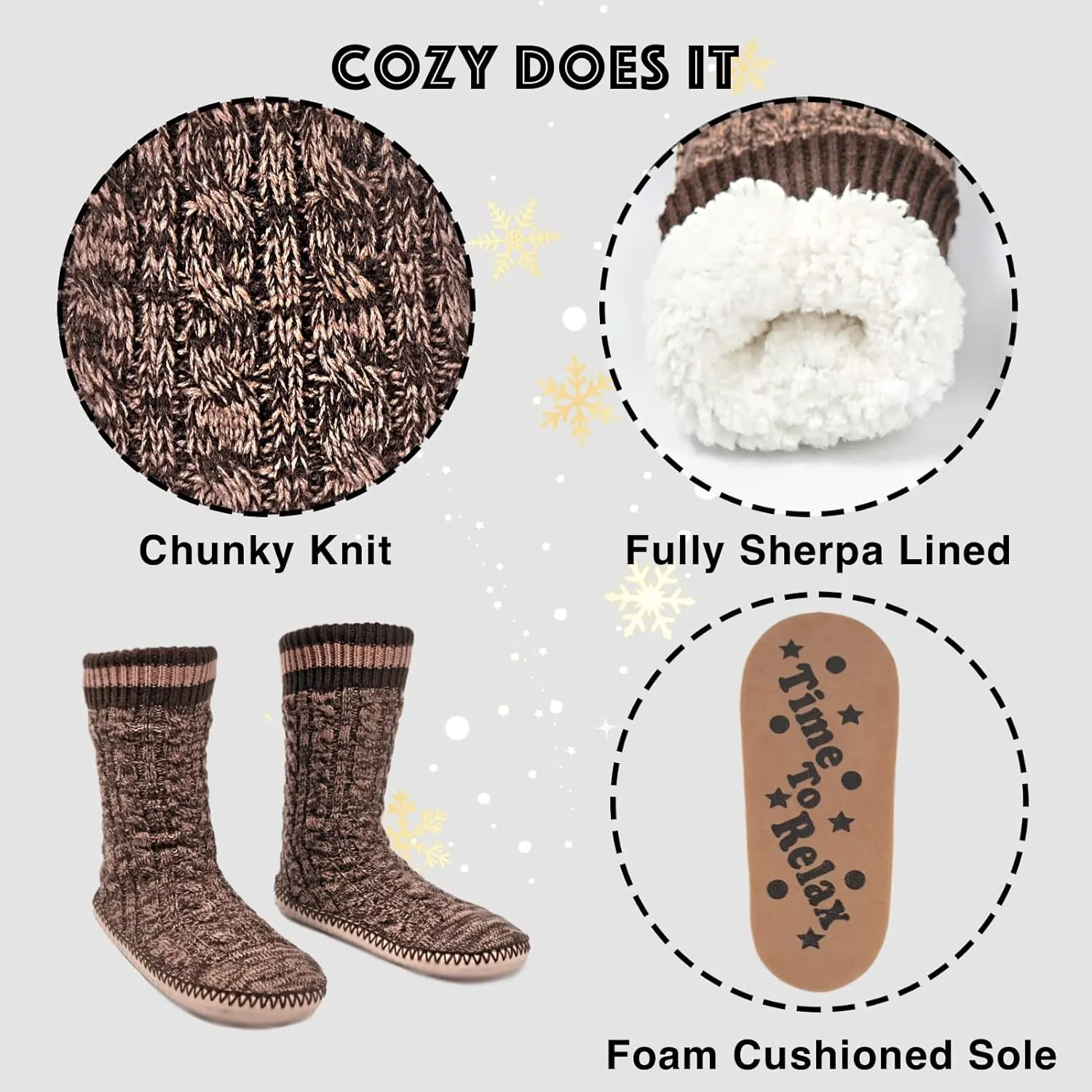 Cozylook Mens Slipper Socks Fleece Lined Non-slip Soles, Winter Soft Thick Cozy Home Boots, Warm Fuzzy House Shoes Indoor