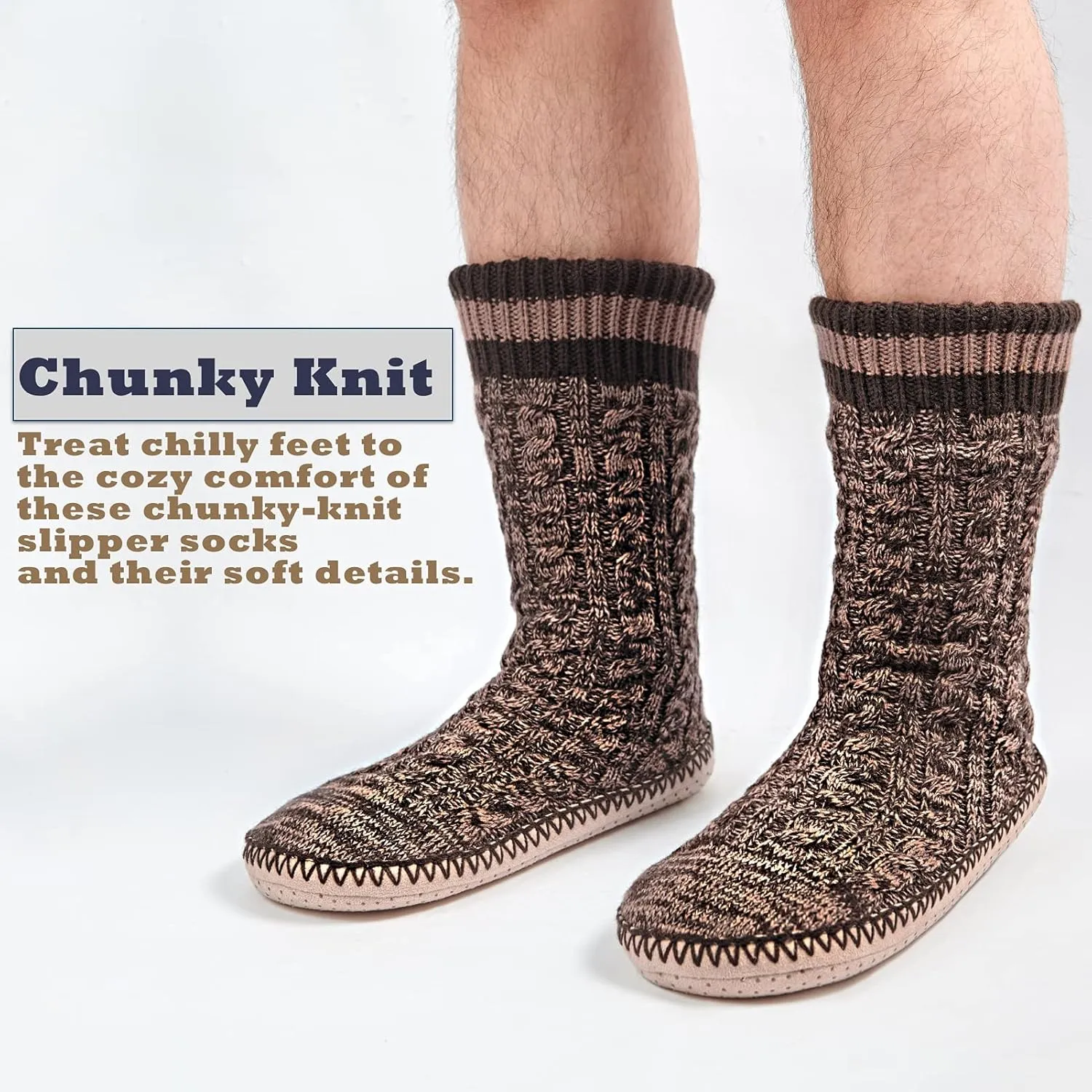 Cozylook Mens Slipper Socks Fleece Lined Non-slip Soles, Winter Soft Thick Cozy Home Boots, Warm Fuzzy House Shoes Indoor