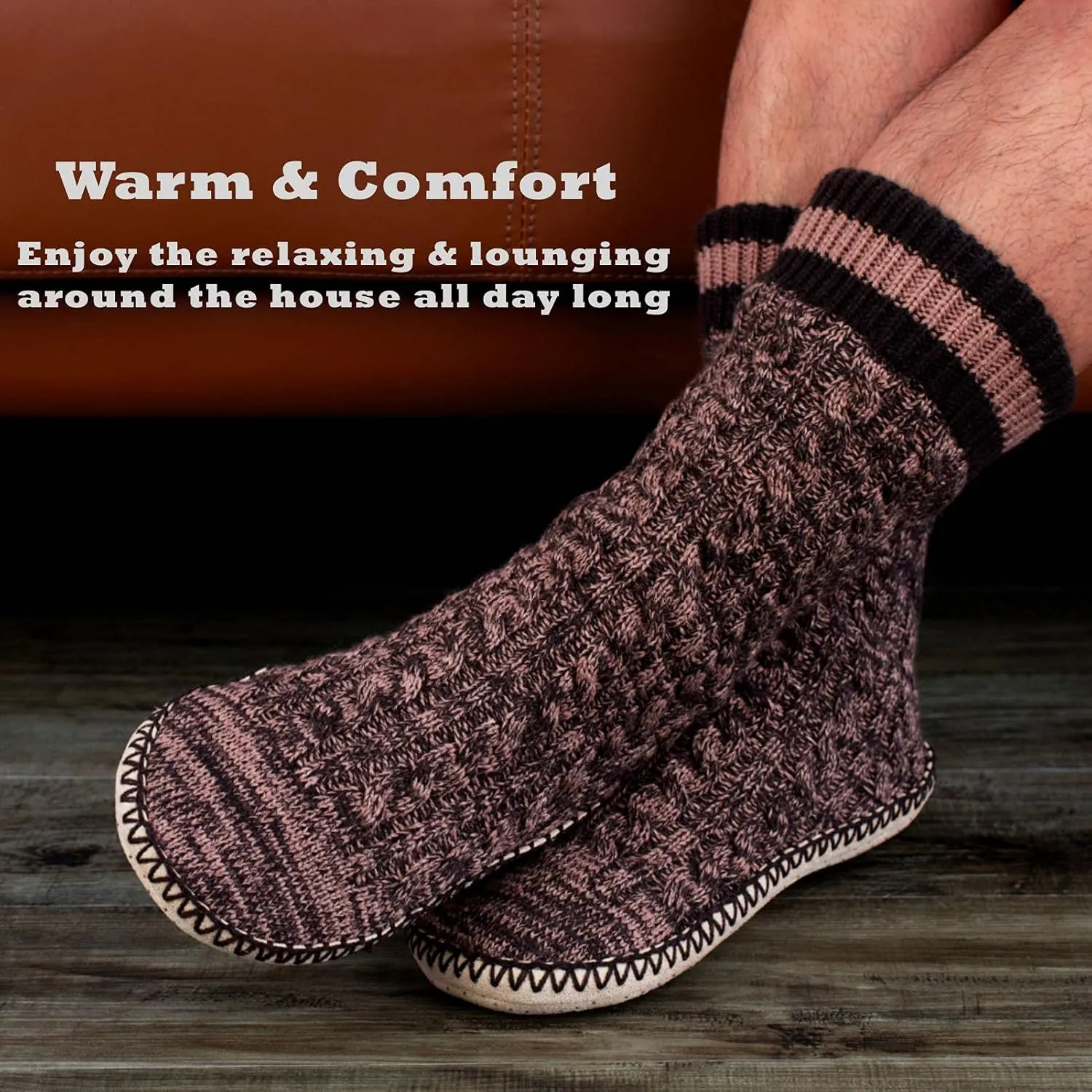 Cozylook Mens Slipper Socks Fleece Lined Non-slip Soles, Winter Soft Thick Cozy Home Boots, Warm Fuzzy House Shoes Indoor