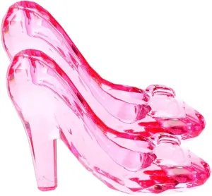 Crystal High Heels Shoes Ornament, 1 Pair Pink Glass Slipper Girls Princess Decor, Dress Slipper Table Decoration for Christmas Birthday Party Wedding Cosplay