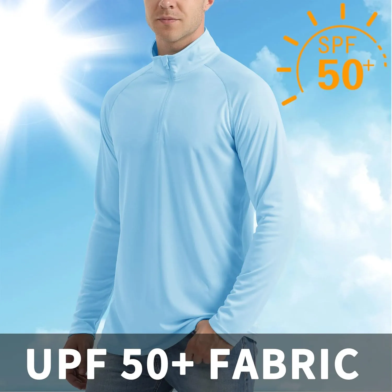 CRYSULLY Men's Long Sleeve 1/4 Zip Shirts Sun Protection Pullover UPF 50  Rash Guard Running Lightweight T Shirt