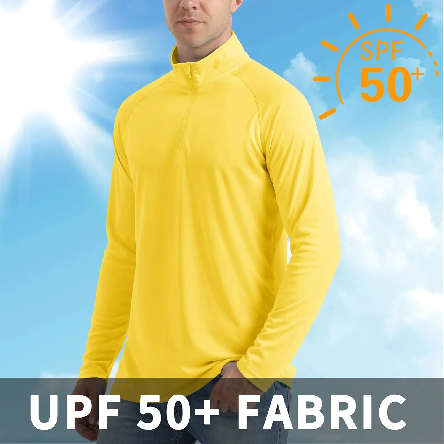 CRYSULLY Men's Long Sleeve 1/4 Zip Shirts Sun Protection Pullover UPF 50  Rash Guard Running Lightweight T Shirt