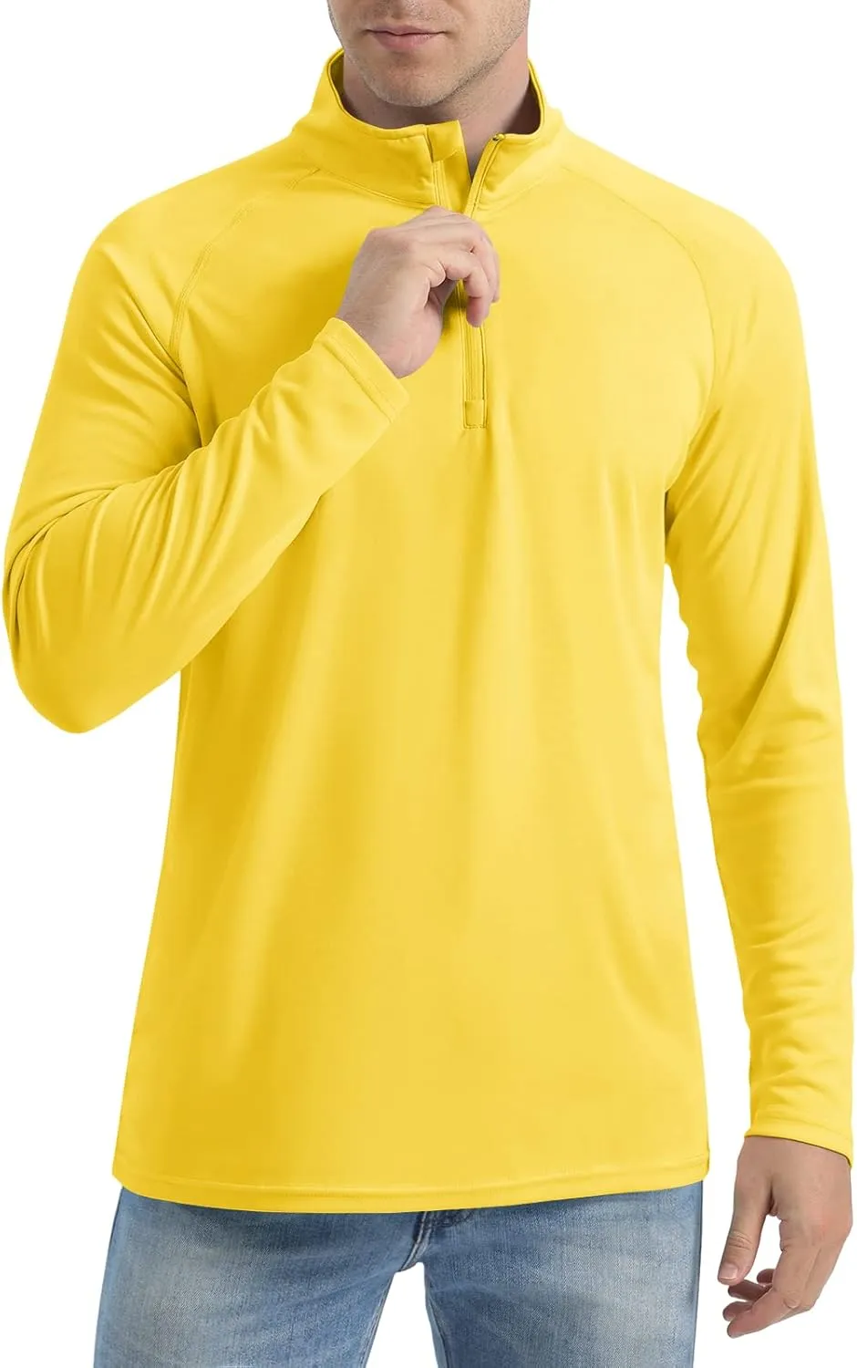 CRYSULLY Men's Long Sleeve 1/4 Zip Shirts Sun Protection Pullover UPF 50  Rash Guard Running Lightweight T Shirt