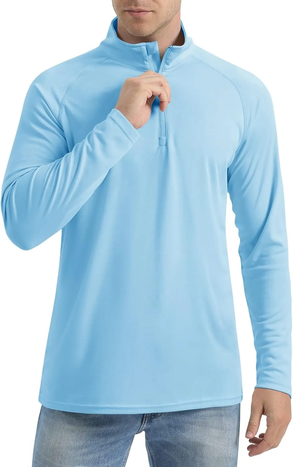 CRYSULLY Men's Long Sleeve 1/4 Zip Shirts Sun Protection Pullover UPF 50  Rash Guard Running Lightweight T Shirt