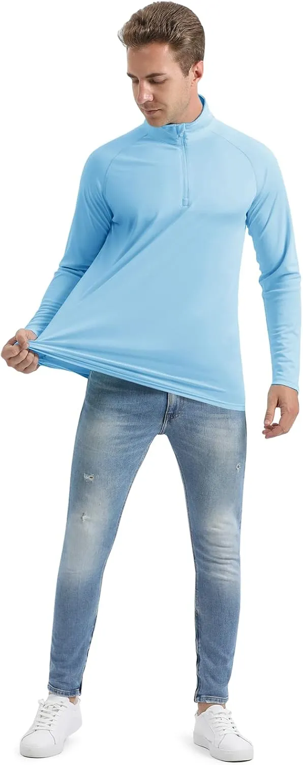 CRYSULLY Men's Long Sleeve 1/4 Zip Shirts Sun Protection Pullover UPF 50  Rash Guard Running Lightweight T Shirt