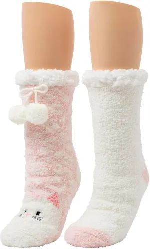 Cuddl Duds Women Year Round Warm Multipack Super Soft Comfortable 2 Pair Pack Lounge Socks, Cat