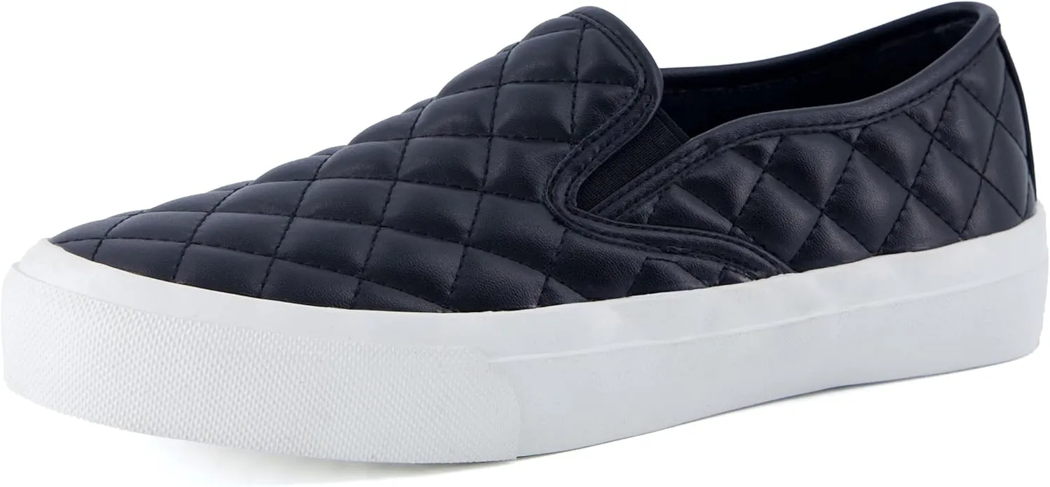 CUSHIONAIRE Faze Women’s Quilted Slip-On Sneaker – Faux Leather Casual Shoe with Memory Foam Insole & Rubber Outsole