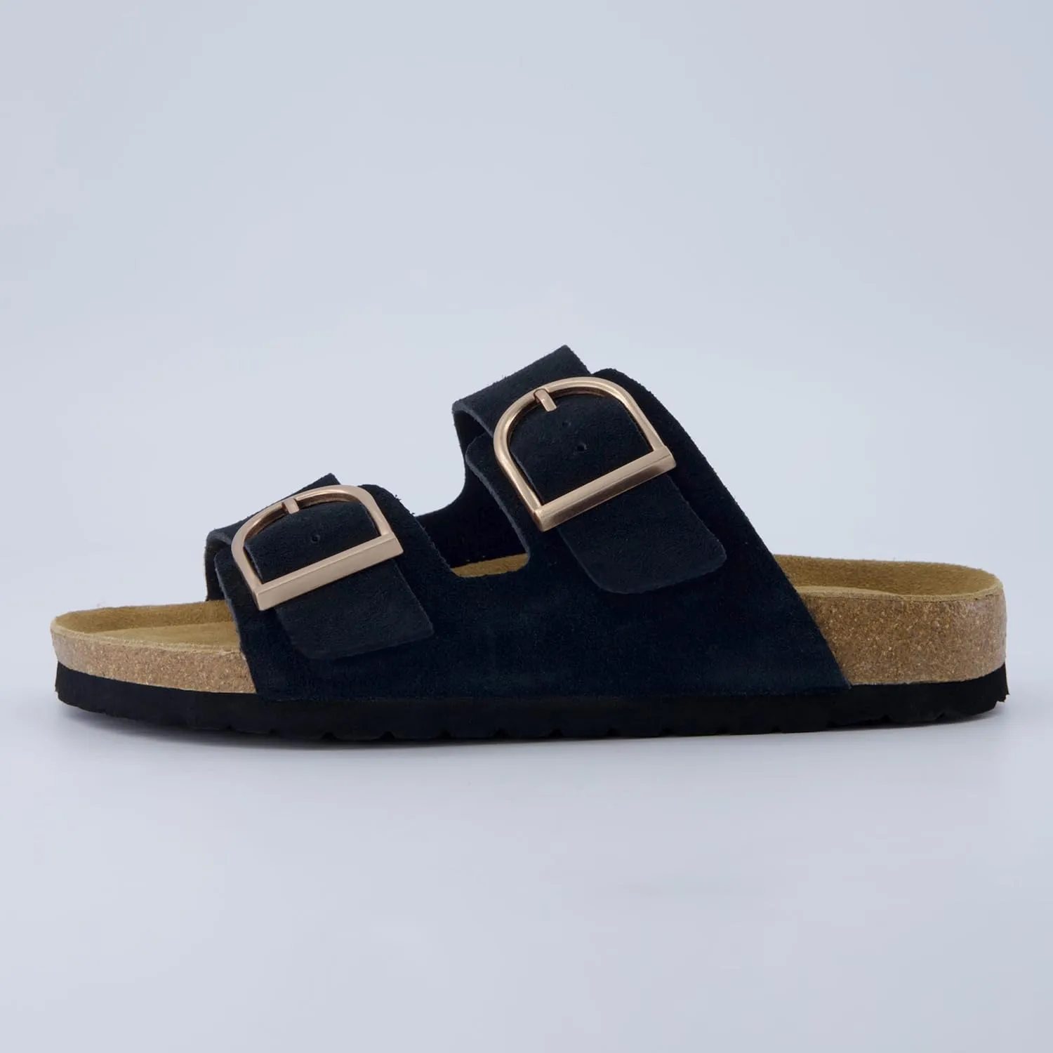 CUSHIONAIRE Legacy Cork Footbed Sandals for Women – Leather Double Strap Slides with Adjustable Buckles   Memory Foam