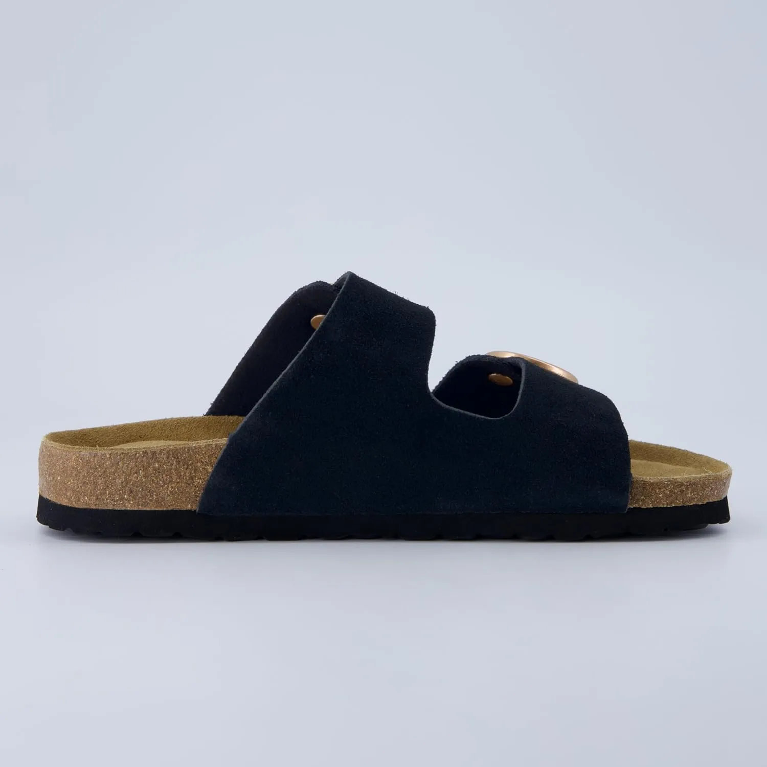 CUSHIONAIRE Legacy Cork Footbed Sandals for Women – Leather Double Strap Slides with Adjustable Buckles   Memory Foam